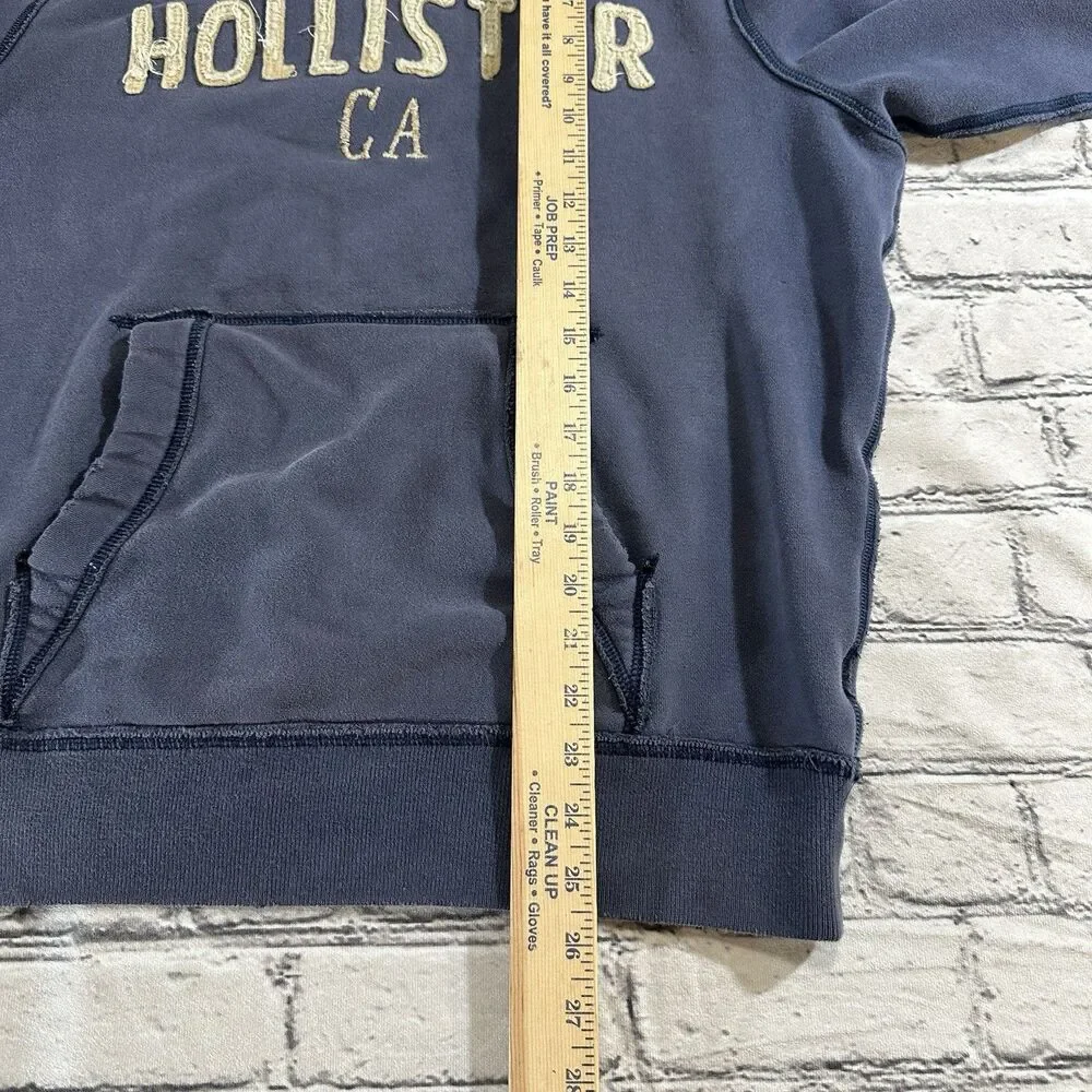 Vintage Hollister Hoodie Mens L Blue Pullover Y2K Faded Distressed